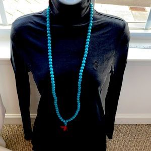 Extra long turquoise beaded necklace